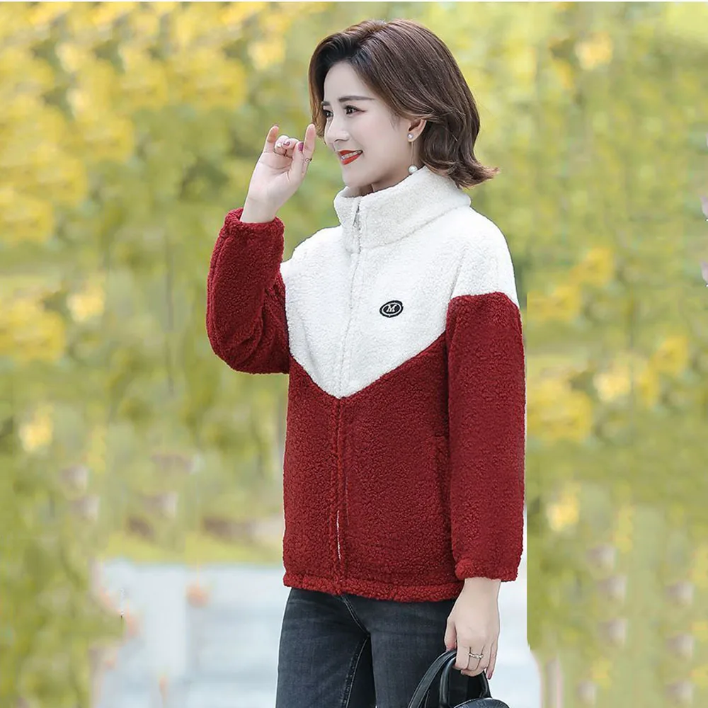 Fleece Warm Cashmere Coat Women's Winter Fashion Casual Mother Loaded Granular Cashmere Western-style Loose Stitching Coat Women