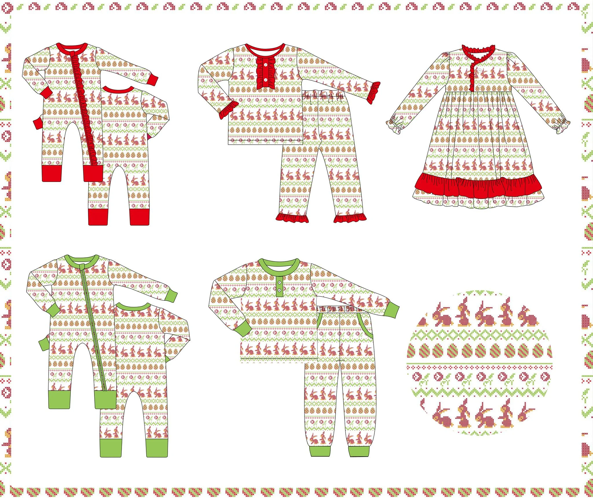 

Easter Boys and Girls Long sleeve set Cute cartoon print baby long sleeve jumpsuit siblings five-piece set