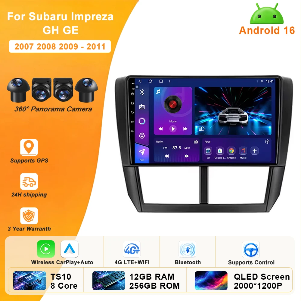 Android 16 Carplay Car Radio For Subaru Forester 3 SH 2007-2013 For Impreza GH GE 2 Din Multimedia Player BT Head Unit NO  2 din