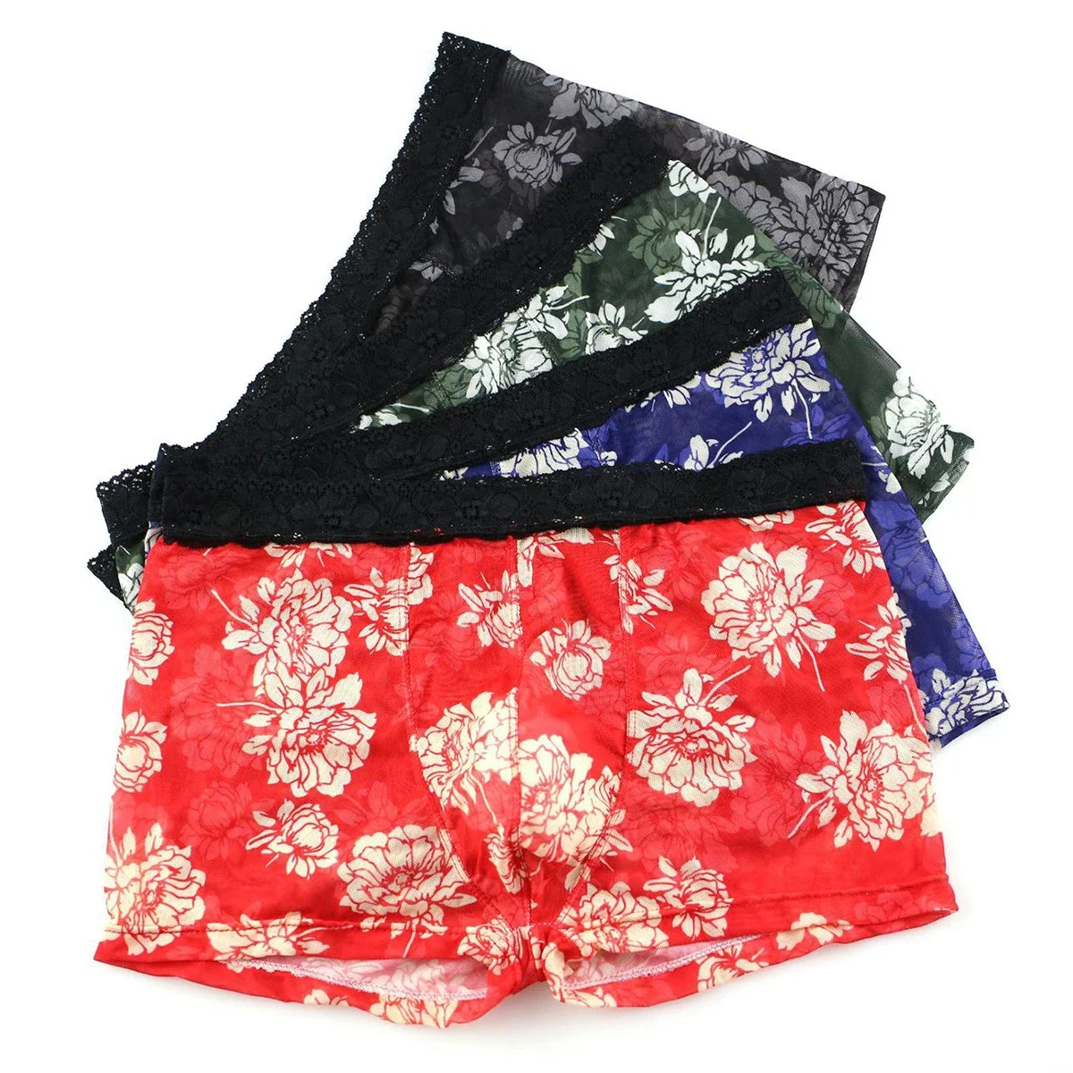 

Men's See-through Boxer Briefs Sexy Flower Print Transparent Underwear Comfortable Male Boxershorts