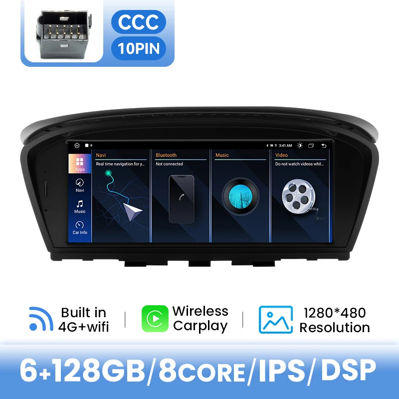 8-core Android 14 draadloze Carplay en Android Auto multimediaspeler voor BMW 5/3 Serie E60 E61 E63 E64 E90 E91 E92 CCC CIC DSP