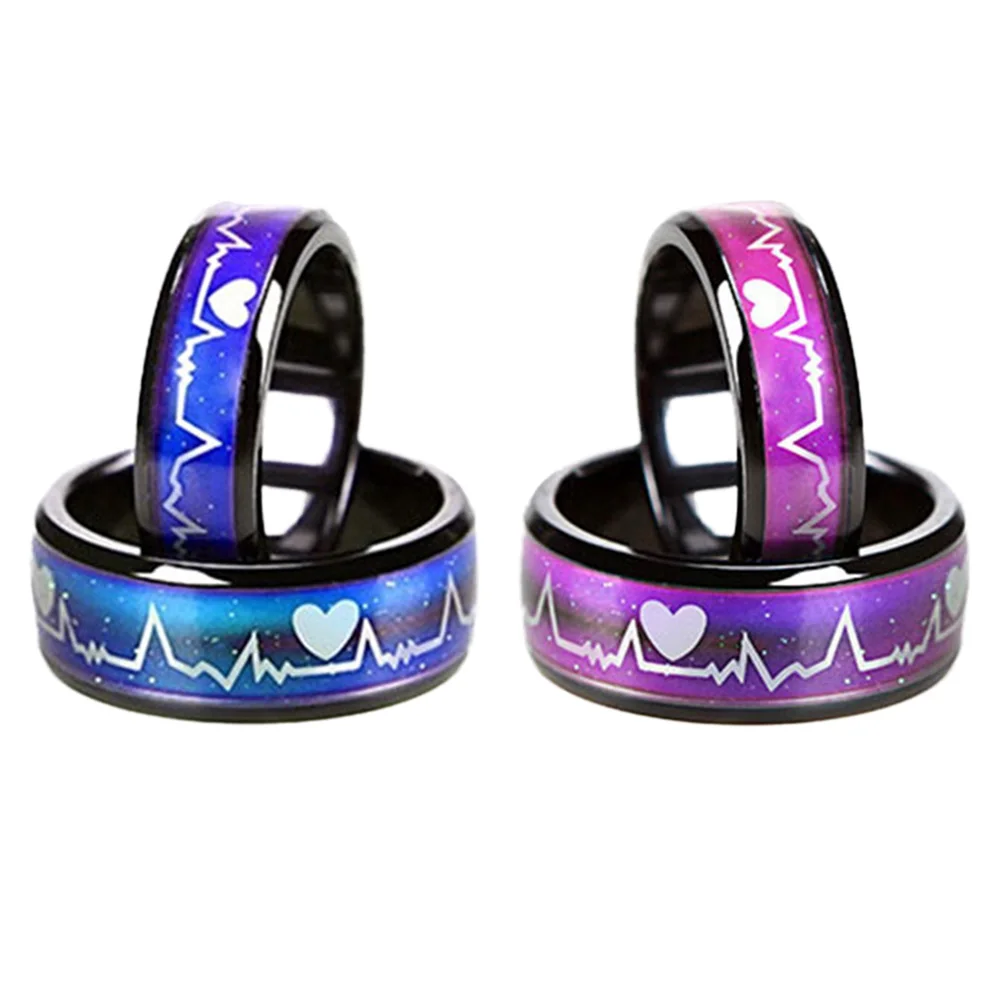 

Color Changing Mood Adjustable Alloy Finger Ring Jewelry Ecg Design Temperature Sensing Ring For Women Men Family Friends (Size