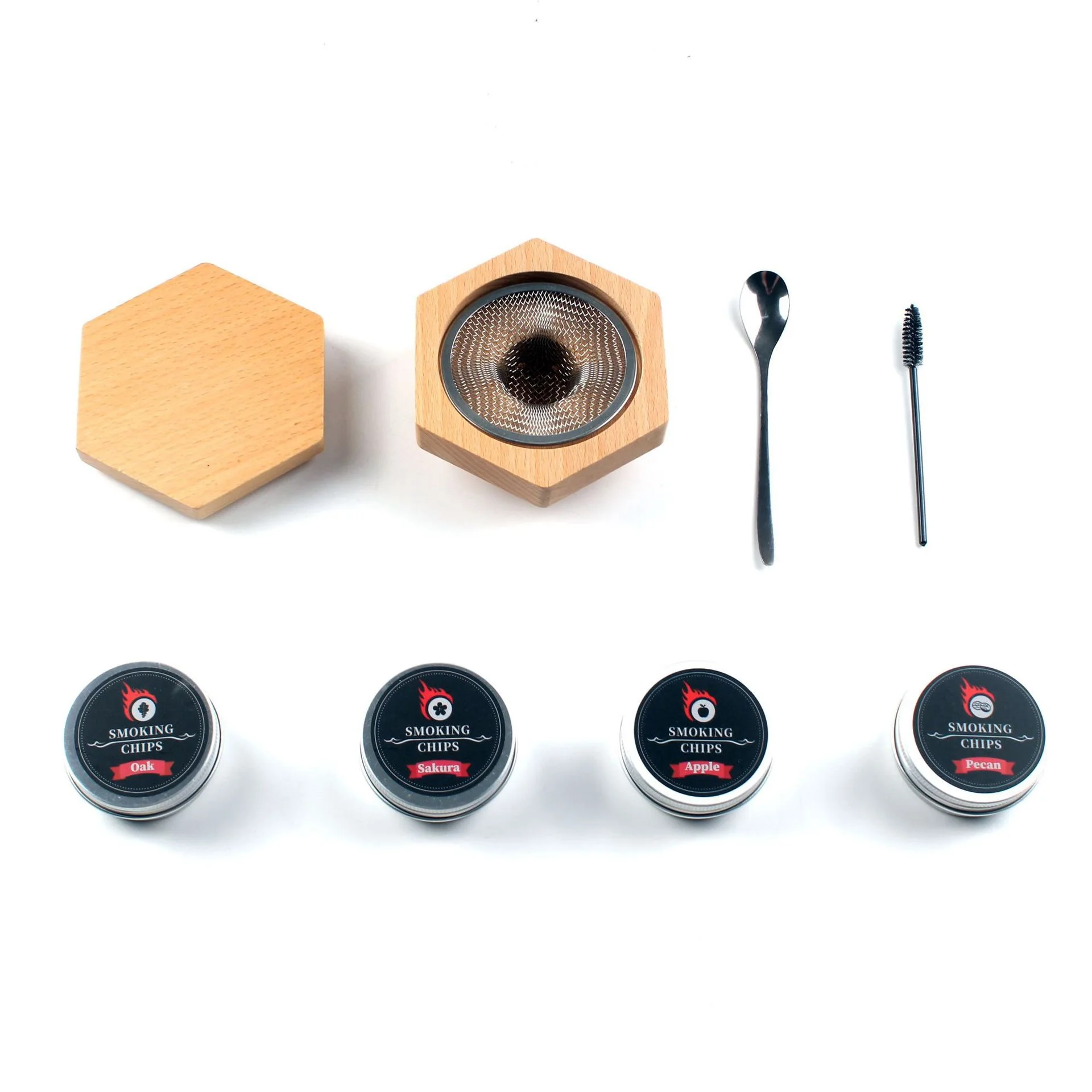Glas-Räucher-Set für Whiskey & Cocktails 4-teilig Frucht-Sägemehl-Chips Inklusive Barkeeper-Zubehör Geschenk für Männer – Detail 3
