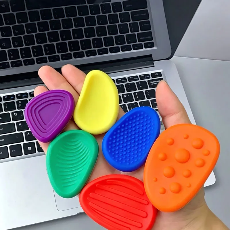 6PCS Worry Stones for Anxiety Silicone Textured Sensory Stone Quiet Fidget Toys ADHD Stress Relief Calming Down Classroom Prizes