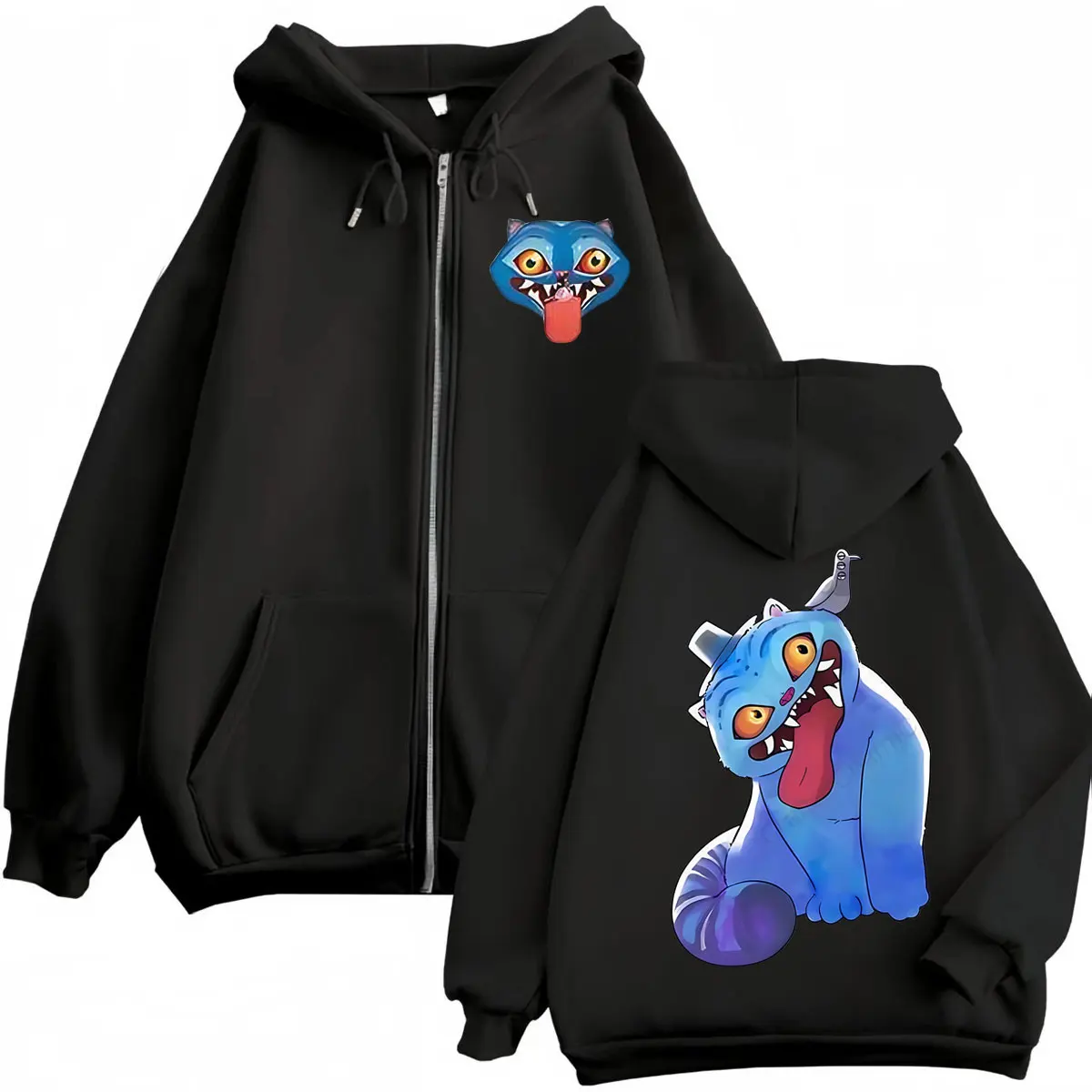 

Hot Sale KPop Demon Hunters Derpy Tiger Zipper Hoodies High Quality Fashion Zip Up Sweatshirts Men Women Casual Loose Pullovers