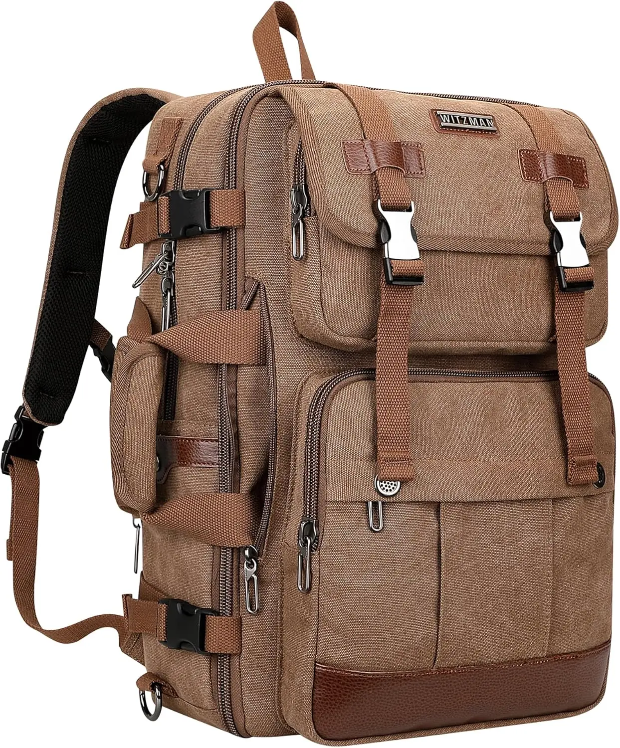 

Canvas Travel Backpack for Men, Large Laptop Backpack Fit 16 inch, Carry-on Airline Approved, Convertible Shoulder Rucksack