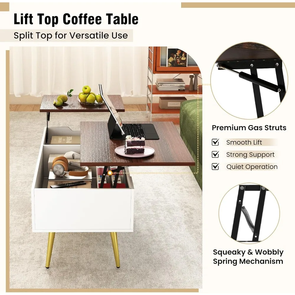 Современный прямоугольный журнальный столик середины века с подъемной столешницей и двумя скрытыми отделениями для хранения вещей