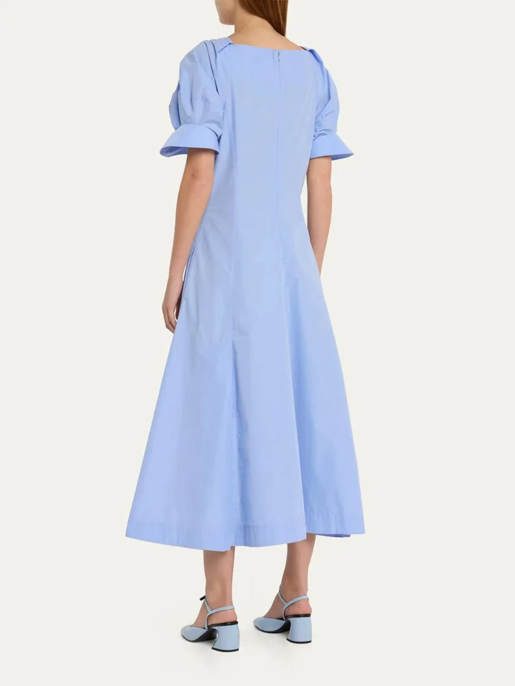 y2k spring and summer ruffles solid color square neck bubble sleeve long dresses2023simple slimming chic and elegant woman dress