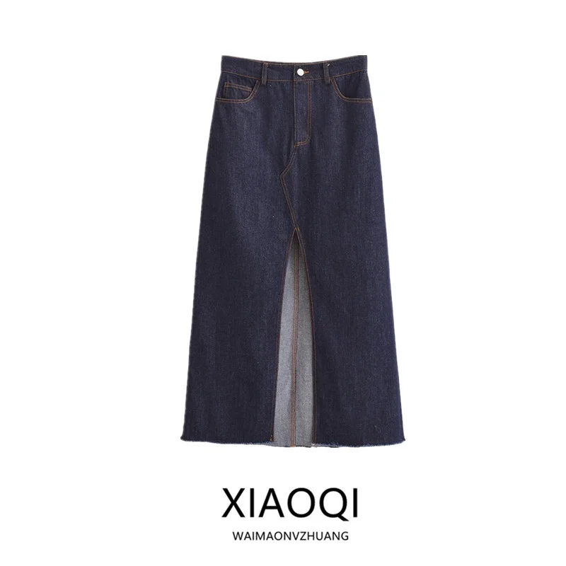 

Новинка! Длинная джинсовая юбка миди с высокой талией для женщин, весна 2025. Модный универсальный дизайн, простой крой.