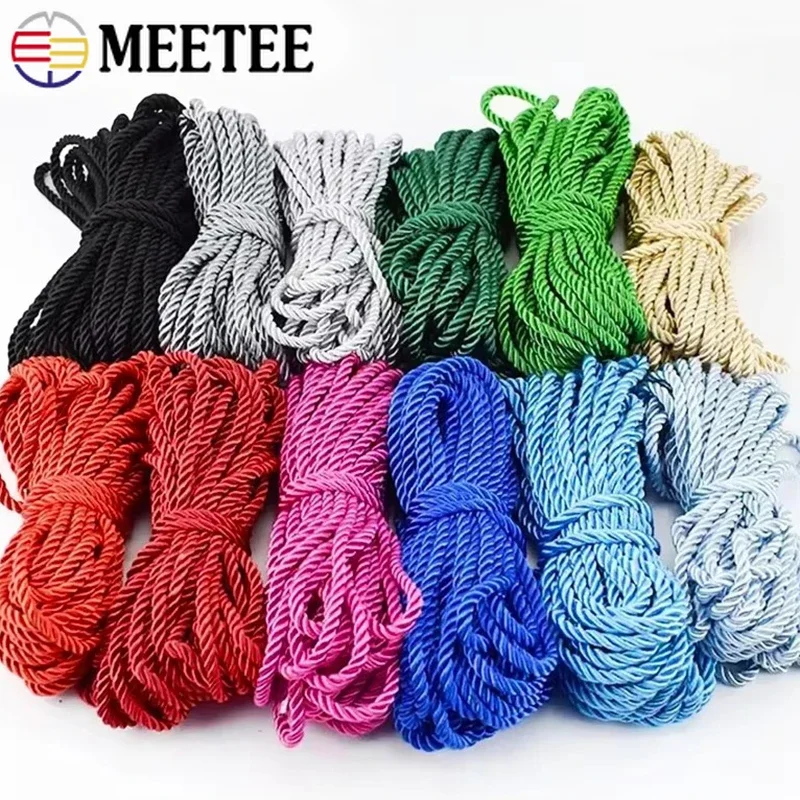 10/20M Colorful Nylon Cords 5mm 3 Shares Twisted Rope Home Textiles Braided Decor Cord Drawstring DIY Craft Sewing Accessories