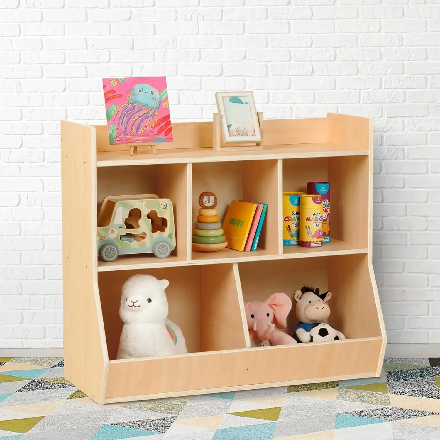 2 in 1 Bookshelf and Montessori Toy Shelf, Nursery Book Shelves for Organizing Books and Toys, Nice Book Shelf for Kids Rooms