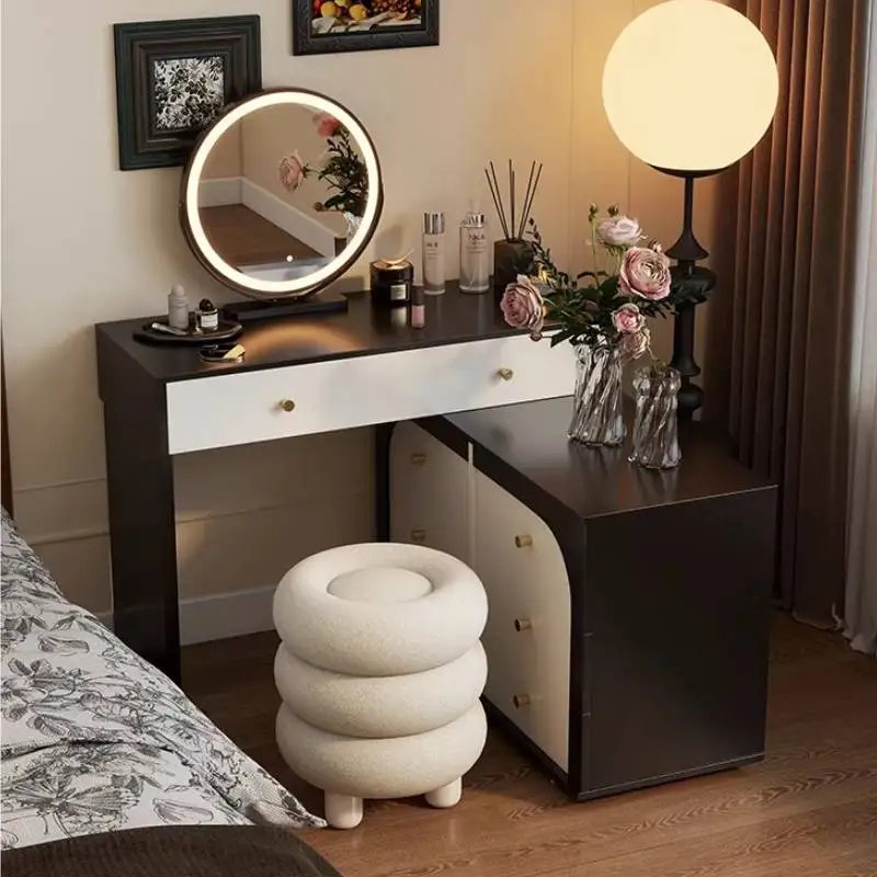 

Wooden Compact Vanity Desk Drawers Storage Space Modern Corner Dressing Table Makeup Room Stuff