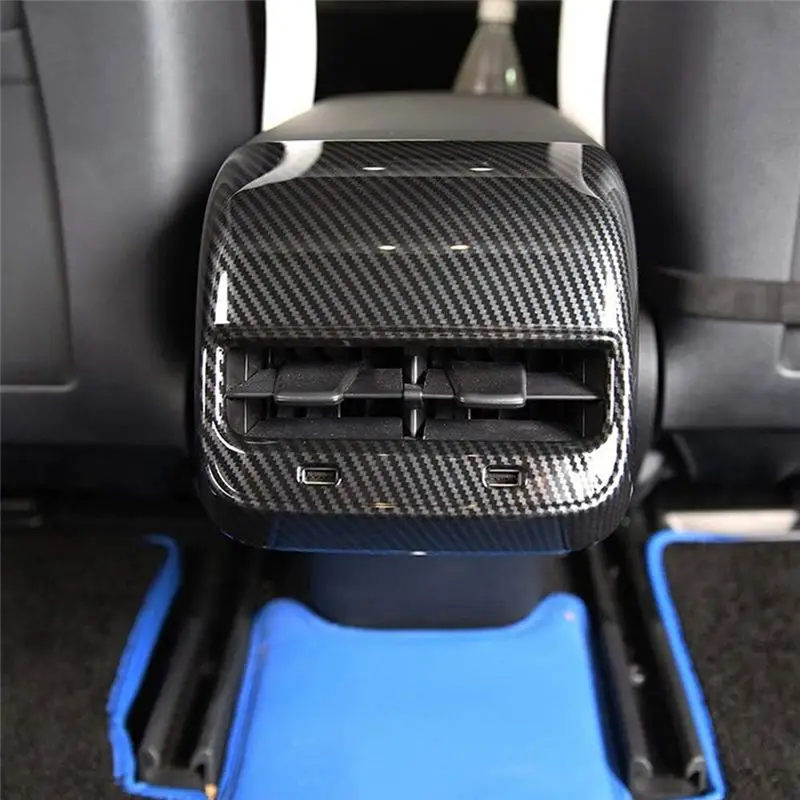 Authentic For Tesla Model 3 Model Y 2017-2023 Interior Car Rear Air Condition Vent Outlet Cover Trim, Carbon Fiber Pattern