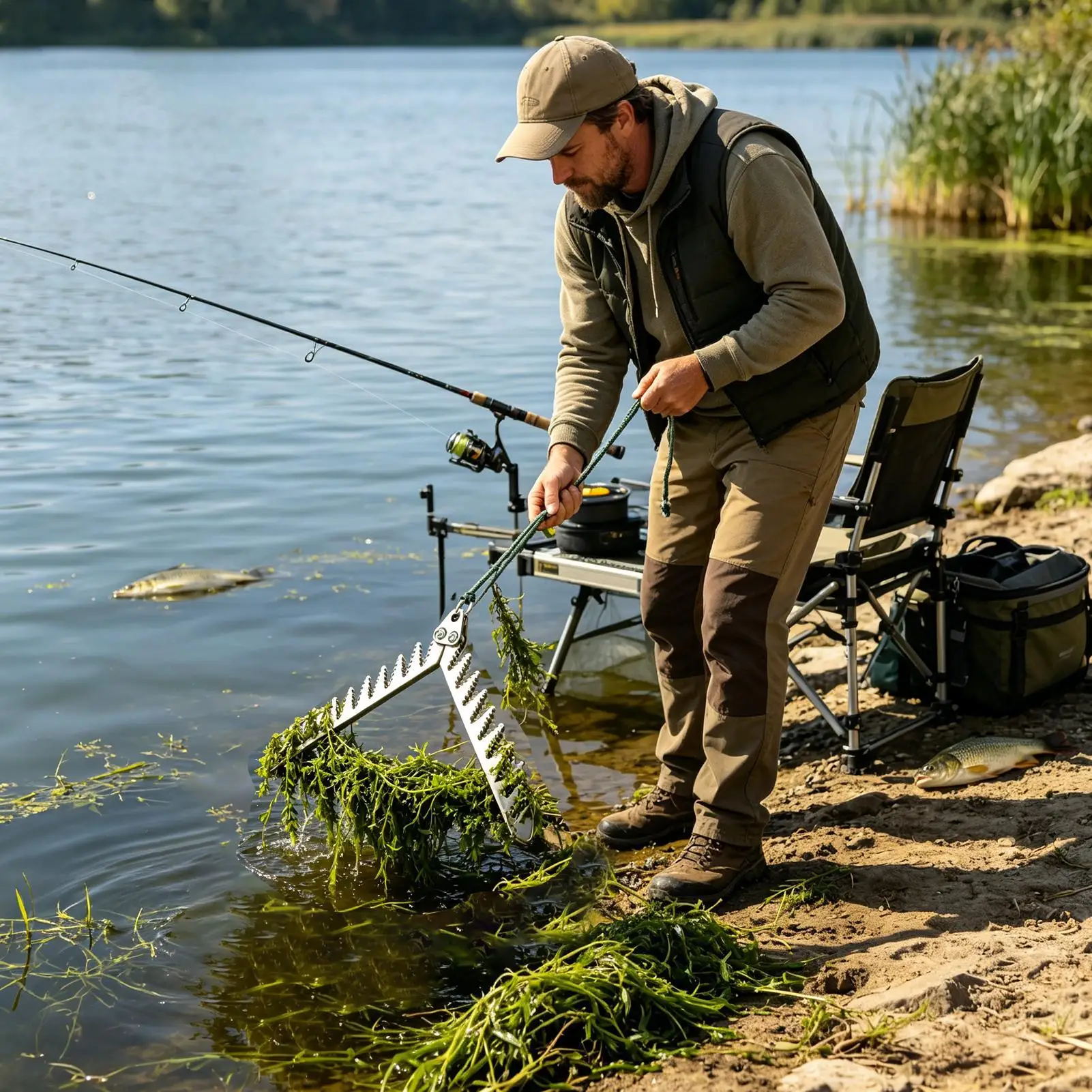 Lake Grass Cutter Foldable Serrated Aquatic Plant Cleaning Tool removal tool with 20 meter rope for Pond lake shore cleaning
