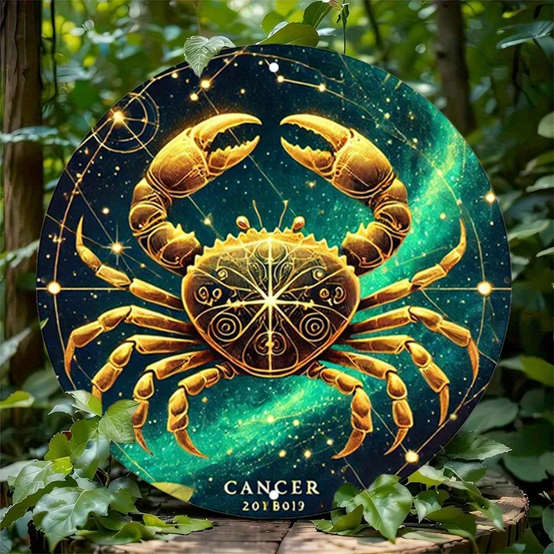 Room Decor 1pc Zodiac Cancer 2018-2019 Round Aluminum Sign, Vintage Crab Astrology Metal Tin Wall Art, Retro Home & Cafe Decor