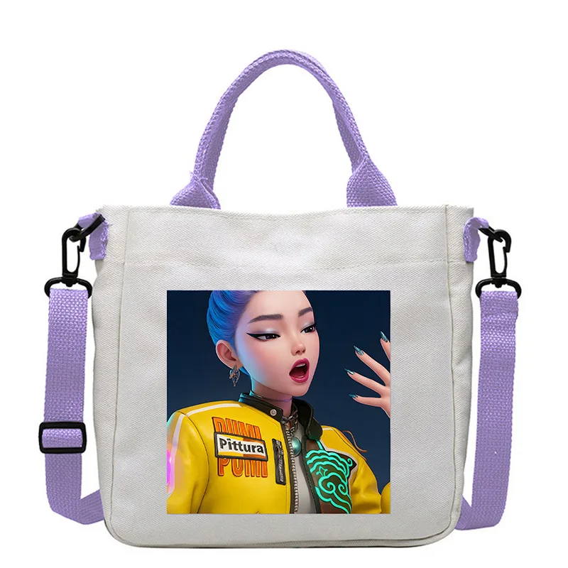 

Kpop Hunter Anime Print Large Capacity Casual Handbag Fashionable Crossbody Bag for Commuting Stylish Canvas Tote Bag Gift