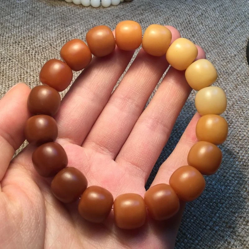 Xinyuan Craft Weathered Caramel Old-Style Barrel Beads Bodhi Root Single-Loop Soft Gradient Buddhist Prayer Bead Bracelet
