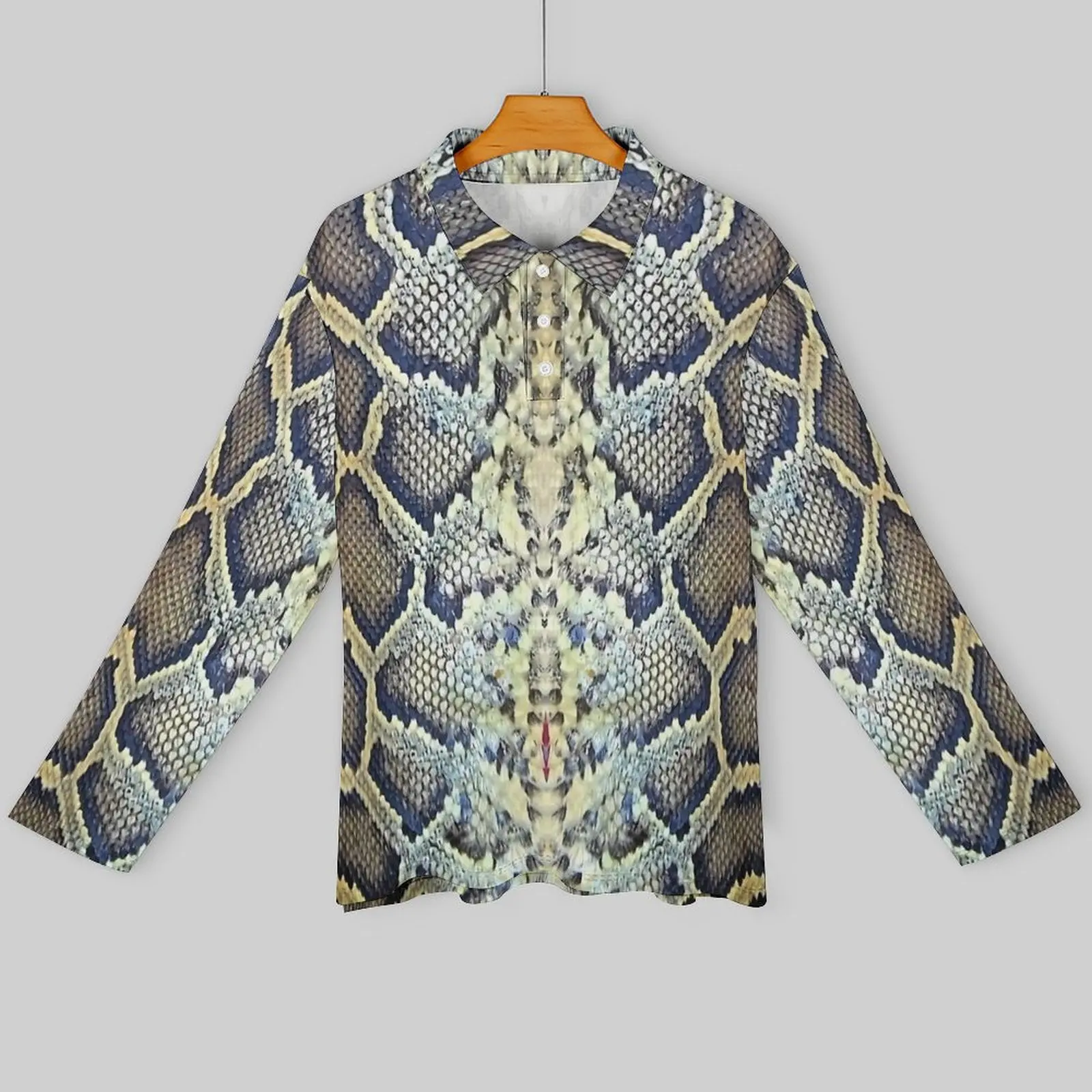 Python Snake Skin Print Casual T-Shirts  Polo Shirts Men Fashion Shirt Spring Long Sleeve Pattern Top Big Size