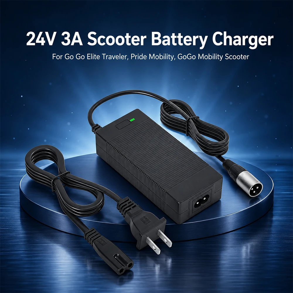 24V 3A 5A XLR  Lead Acid  Charger For Go-Go Elite Traveller Plus Jazzy Chair Wheelchair Wheels Razor Hoverboard