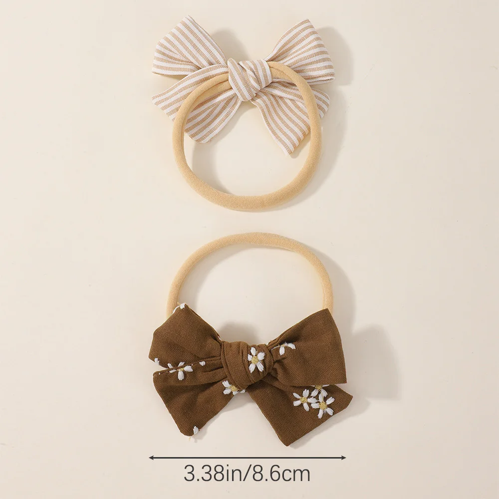 5 Sets/Lot ( 50PCS ), 3.8” Handtied Fabric Bow Nylon Headbands For Baby Girls