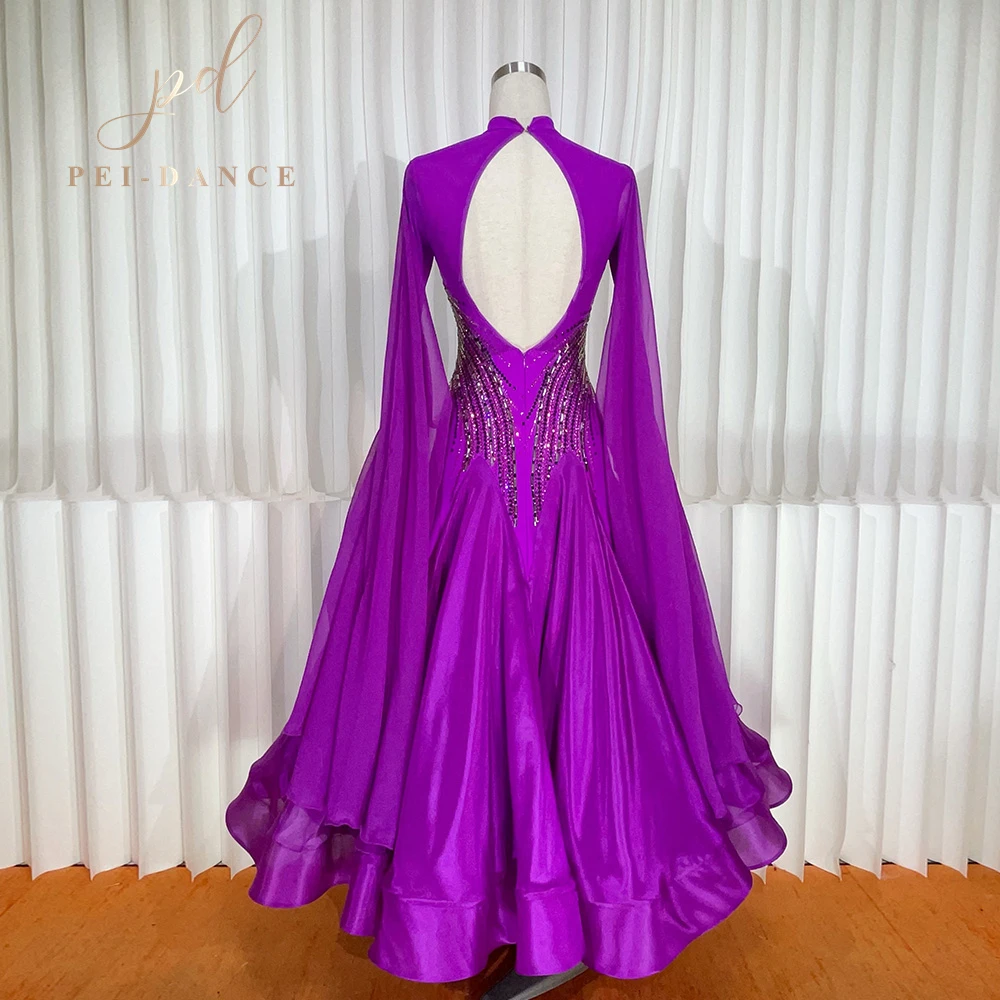 Peidance ผ้าหรูหรา chrisanne โคลเวอร์สีม่วงแดงสุดฮอตมาตรฐานสากลบอลรูมวอลซ์แทงโก้ฟ็อกซ์ชุดเดรสเต้นรำ1233
