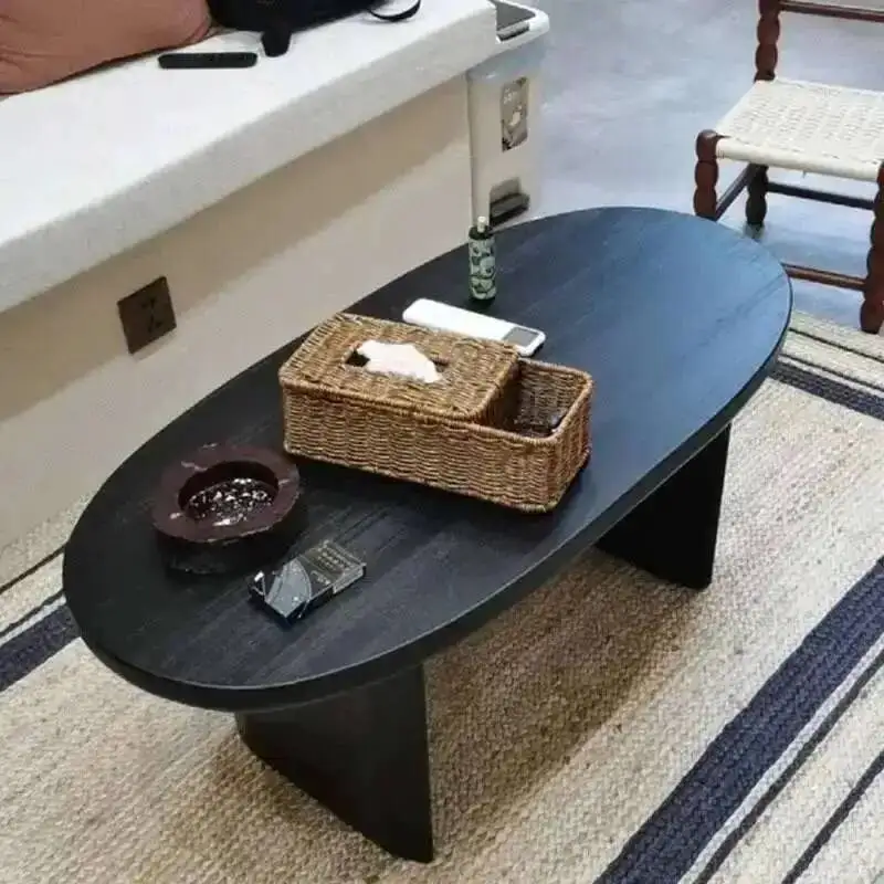

Furniture Black Tables Room Upscale Tables Nordic Solid Creative Wood Oval Café Coffee for Café Minimalist Living Coffee Tables