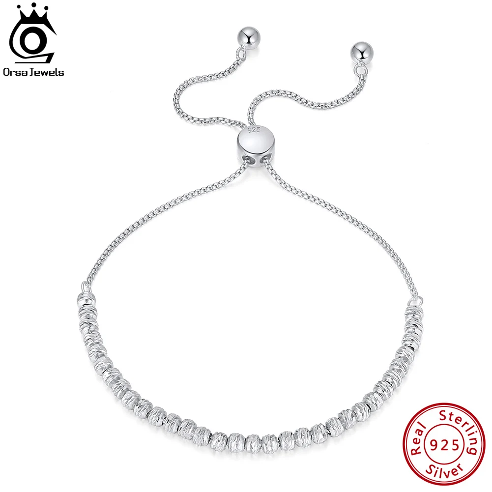 

ORSA JEWELS 925 Sterling Silver Handmade Italian Beaded Ball Chain Bracelet Adjustable 3mm Bead Bracelet for Women Jewelry SB125