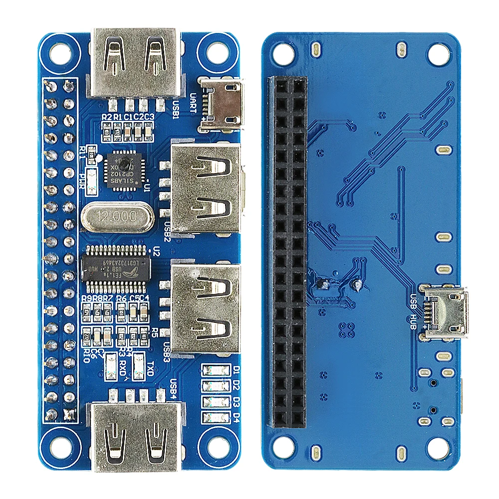 USB 2.0 Expansion Board HUB for Raspberry Pi Zero W 3B+ 4-Port Controller with CH340 USB-to-UART Chip with USB Micro Cable