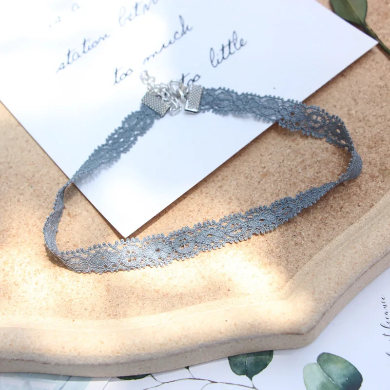 Vintage Gray Flower Lace Choker Necklace for Women Fashion Clavicle Jewelry Accessory for Girls