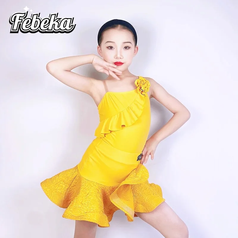 تخصيص 2 قطعة فستان رقص اللاتينية ممارسة الملابس الفتيات مائل الكتف الدانتيل كاوبوي السامبا مصارعة الثيران رومبا الرقص البدلة