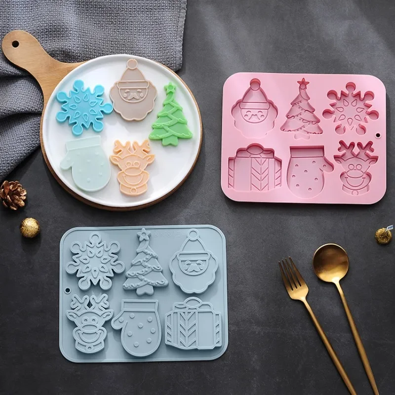 Christmas Theme Gift Box for the Elderly, Snowflake, Elk, Tree Gloves, Chocolate Cake, Silicone Mold, 6 Pcs，Baking Accessories