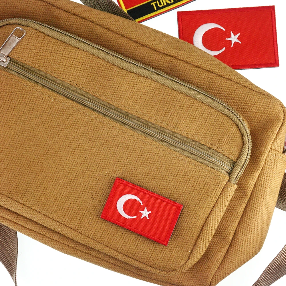 5/1 Pieces Turkish Flag Embroidered Patch Turkey Hook & Loop Shoulder Badge Applique for Clothes