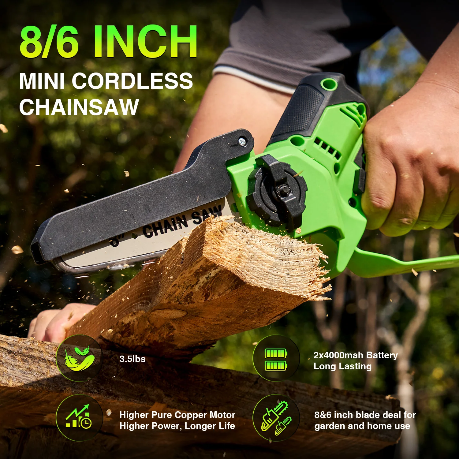 TaskStar Brushless Electric Chainsaw 6&8 Inch Handheld Cordless Pruning Saw with 2 4000mAh Batteries Manual Oil Supply Garden Power Tools For Wood Cutting Tree Trimming