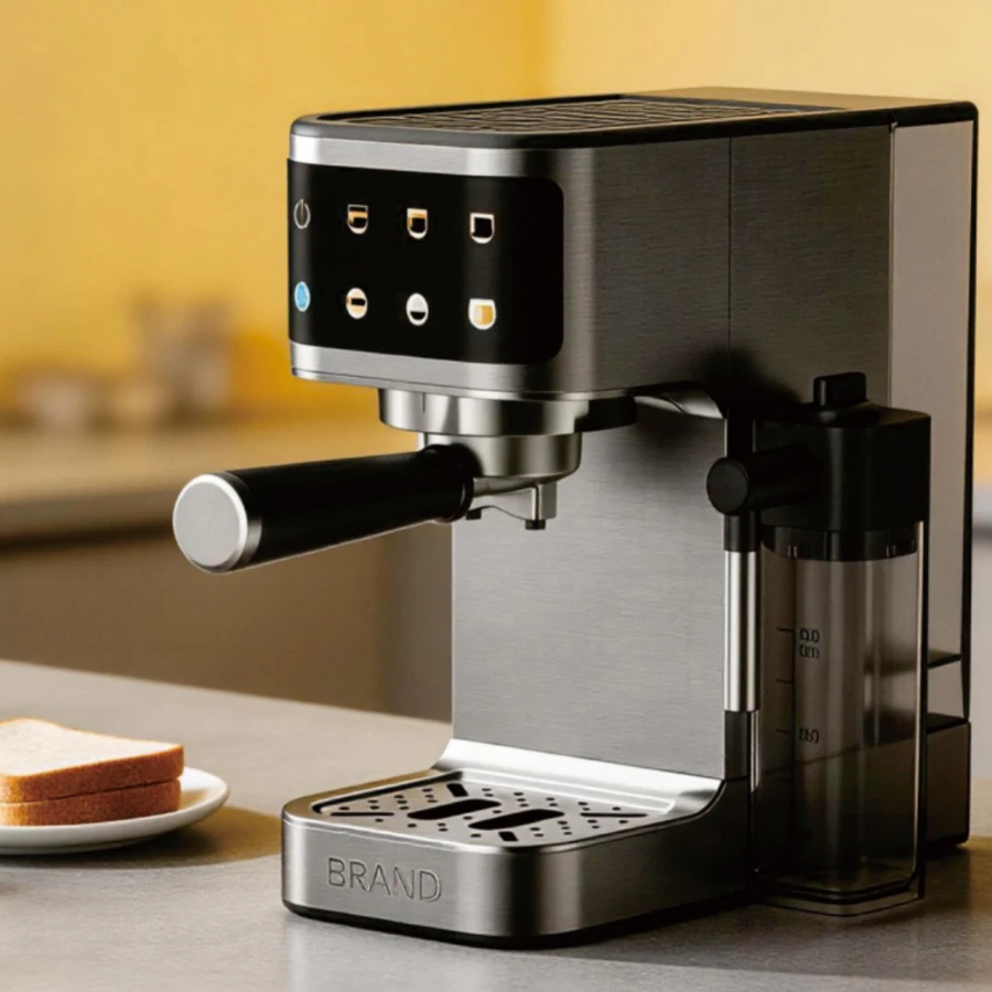 Touch Screen Digital Automatic Espresso Machine Stainless Steel Double Boiler 20 Bars Pressure Grinder Included Household Use
