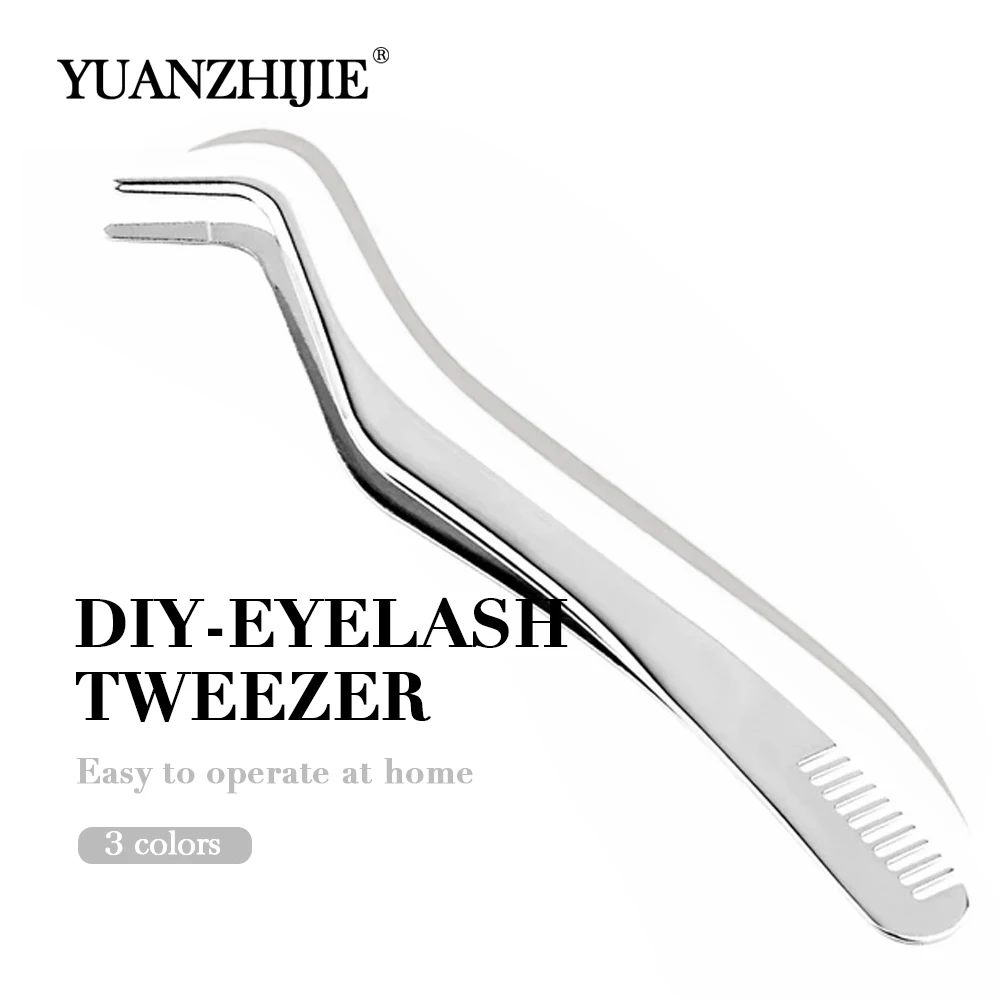 YUANZHIJIE DIY Cluster Lashes Tweezers Volume False Eyelash Extensions Applicator Anti-Static Makeup Tools For Self-grafting