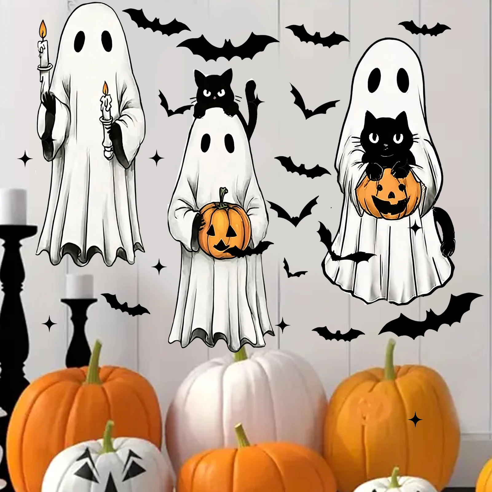 Multi Style Cute Spooky Ghost Combo Wall Sticker Removable Waterproof Wall Decal Halloween Decoration for Party Home Ornament