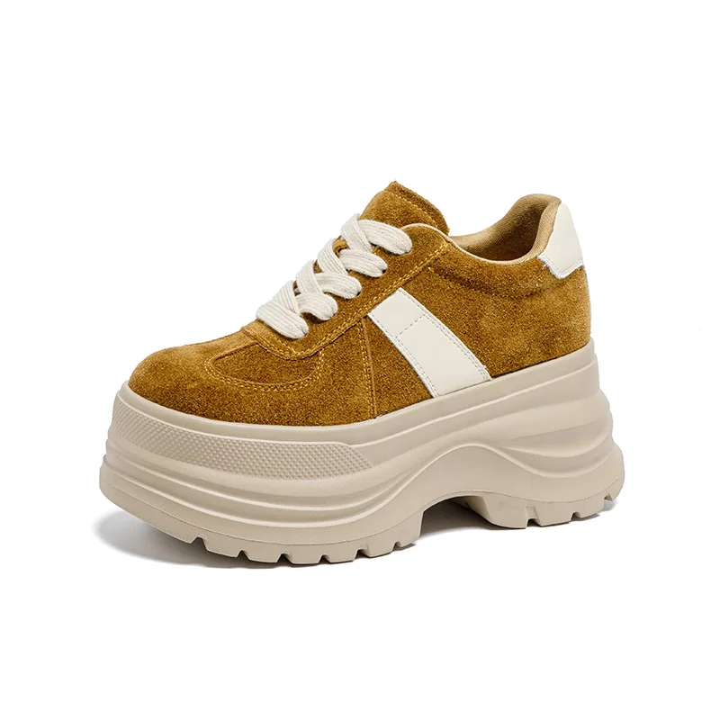 

10cm Women Casual Shoes Comfortable Non Slip Platform Sneakers Chunky Heel 4 Inch Genuine Leather Walking Shoes Boots