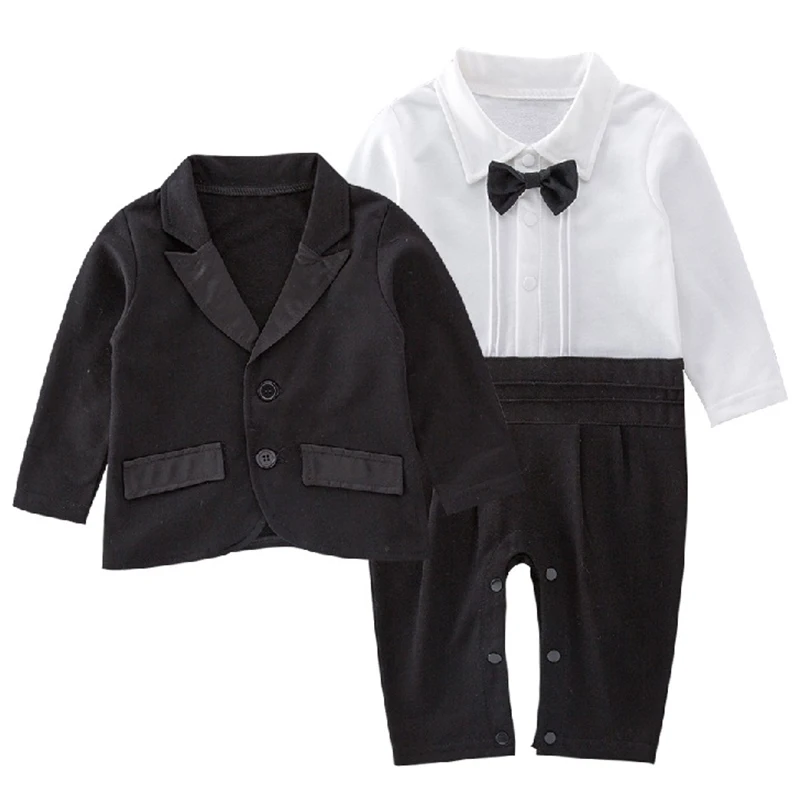 

2Piece Spring Autumn Baby Boy Clothes Korean Fashion Gentleman Black Coat+Newborn Jumpsuits Sets Toddler Boutique Outfits BC051