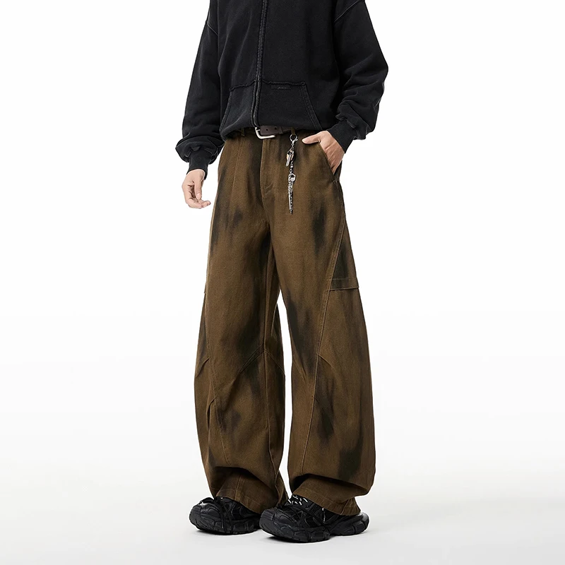 

Корейские джинсы с принтом тай-дай в стиле ретро, мужские прямые повседневные брюки, брюки в стиле хип-хоп, коричневые мешковатые джинсы, брюки-клеш