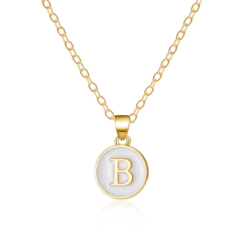 Mode A-Z 26 Buchstaben Halskette Für Frauen Exquisite Initialen Name Runde Emaille Anhänger Schlüsselbein Kette Choker Halsketten Schmuck – Detail 24