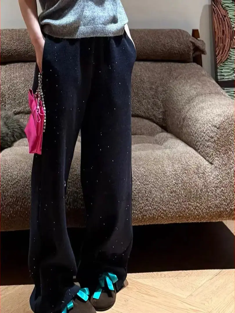 

Модные женские брюки с пайетками, мягкие, широкие, свободного кроя, с высокой талией, струящиеся, повседневные, прямые брюки