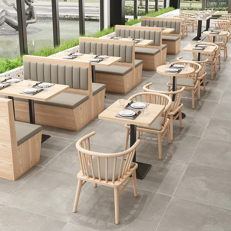Commercial Bench Table And Chair Set - Wall-mounted, Suitable For Coffee, Burgers, Hot Pot, Desserts, Milk Tea Shops