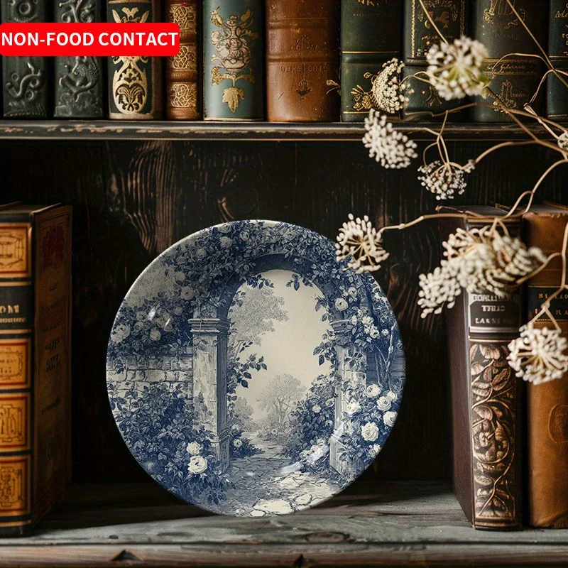 1pc Garden Theme Ceramic Decorative Plate Hand-Painted Floral Pattern Home Decor Living Room Entryway Tabletop Decoration