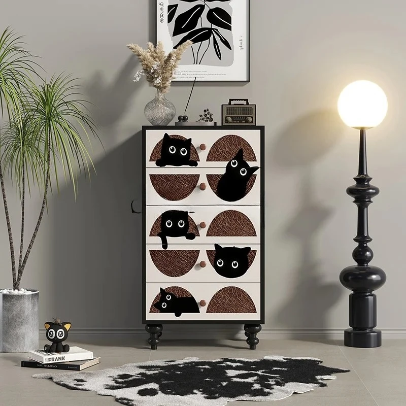 solid wood chest cabinet household living room stand cabinet retro style bedroom bedside drawer storage cabinet