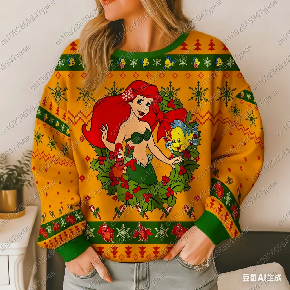 عيد ميلاد سعيد ارييل ليتل ميرميد الأميرة ربيع الخريف المرأة البلوز القمم 2025 موضة زوجين هوديي البلوز