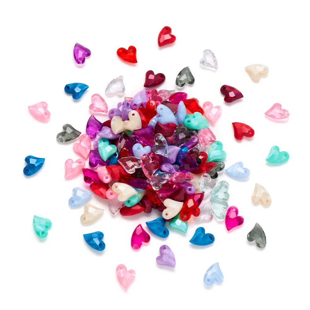 150Pcs Transparent Acrylic Heart Charms Colorful Faceted Heart Pendants for DIY Jewelry Necklace Making Accessories 11x9x4mm