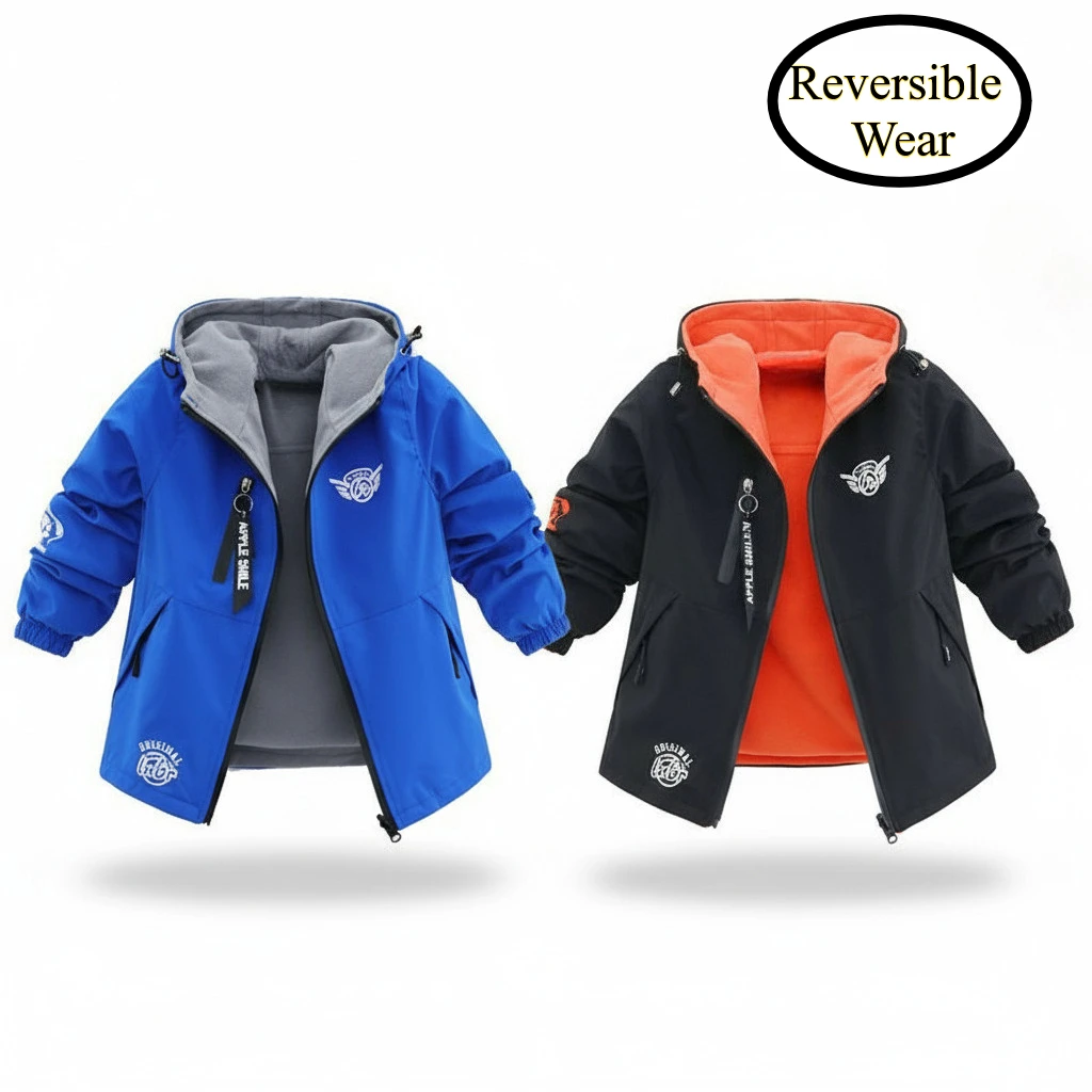 Kids Windbreaker Outdoor Jacket Teen Boy Clothes Double Sided Fleece Warm Coat Waterproof Children Sports Jakets Big Plus Size