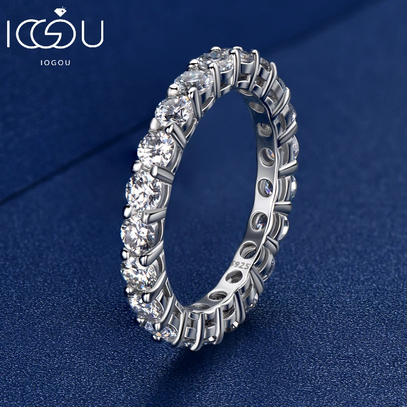 IOGOU Full Moissanite Eternity Rings Silver 925 Personalized Wedding Band Women 2mm-5mm Real Sparking Diamond Engagement Jewelry