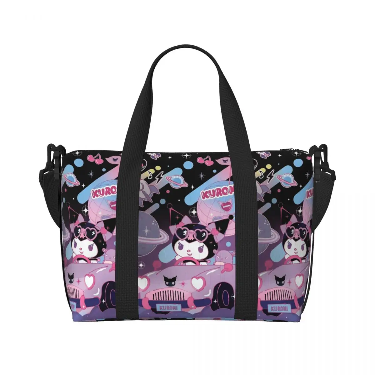 

Пляжная большая сумка Kuromi Kawaii на заказ для женщин, дорожные сумки для пляжного спортзала с большим отделением из мультфильма