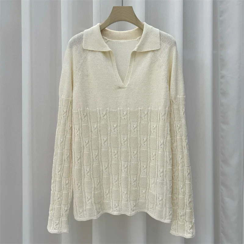 

Women's sweater New elastic knitted slim fit V-neck pullover for autumn 2025 Cotton blend long sleeved top y2k Women's jumper